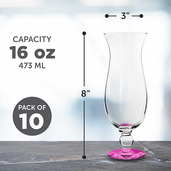 DISCOUNT PROMOS Libbey Hurricane Glasses 16 oz. Set of 12, Bulk Pack - Branded Drinkware for Cocktail, Pina Colada or Mudslide - Pink