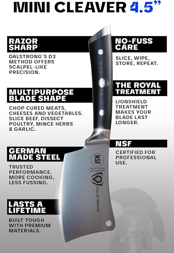 Dalstrong Meat Cleaver Knife -4.5"- Gladiator Series Elite-Heavy Duty Giftable Kitchen Knife - Black Handle-Razor Sharp Knife-Forged High Carbon German Steel -w/Sheath-NSF Certified