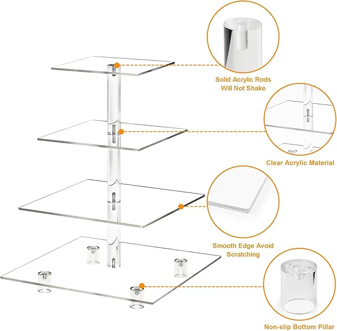 Cupcake Stand, 4 Tier Cupcake Stand for 50 Cupcakes, Square Tiered Cupcake Tower, Clear Acrylic Cupcake Holder, Dessert Stands for Party, Wedding, Birthday, Baby Shower, Halloween