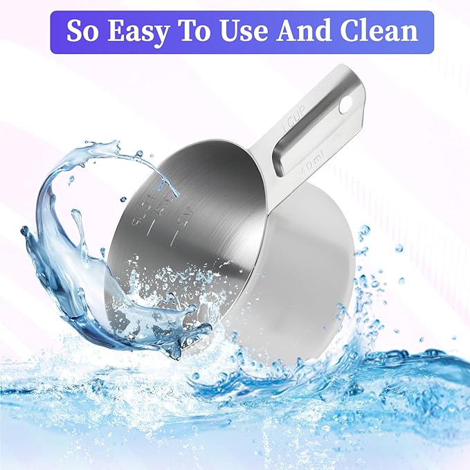 3 Pack 1 Cup Stainless Steel Measuring Cup Metal Measuring Cups with Handle Kitchen Cooking Gadgets Rice Measuring Cup for Wet and Dry Ingredients (240 ml | 240 cc | 8 oz)