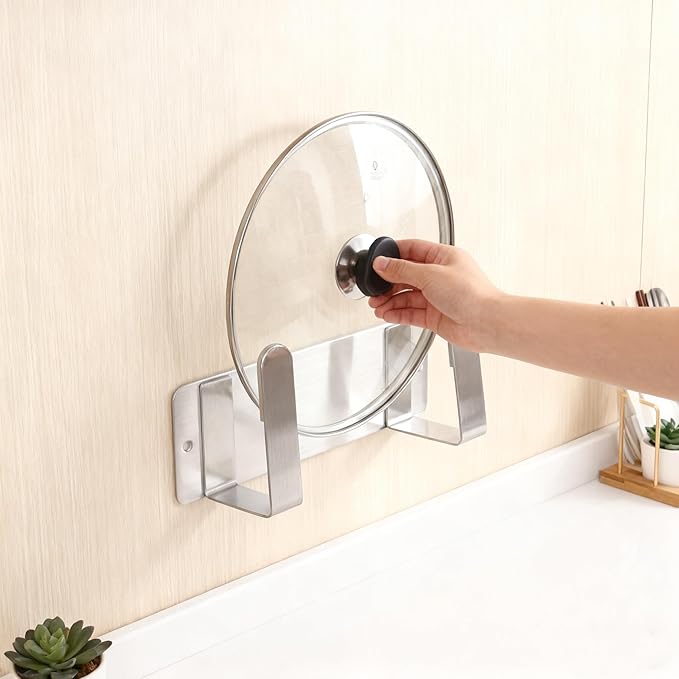 Stainless Steel Wall Mounted Cutting Board Holder Punch-Free Adhesive Multifunctional Kitchen Organizer Pot Lid Storage Rack 7" x 2.3" x 1.8"