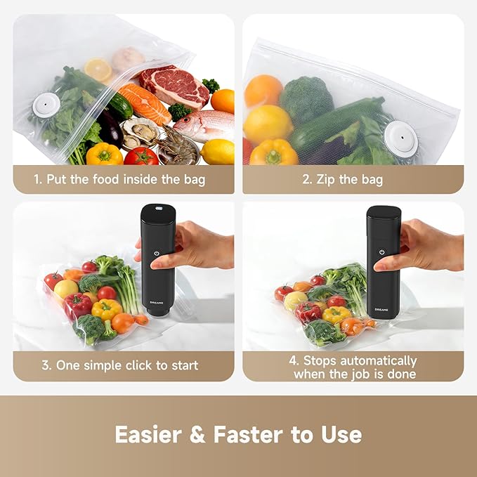 DREAME VH20 Handheld Vacuum Sealer Machine for Food with 30 Reusable Vacuum Bags, Compact Food Vacuum Sealer, Auto Stop, Rechargeable Food Sealer Saver, Dry & Moist Modes, For Container & Wine Bottles