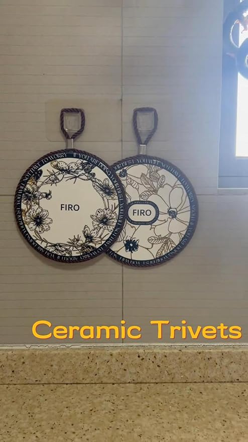 Ceramic Trivets for Hot Dishes,Anti-Slip with Heat Resistant Cork Trivet for Countertops and Tables,Protects Surfaces from Hot Pots,Pans,Cups,Decorative Coasters for Table,Dual-use,Portable Hanging