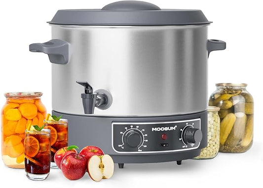 MOOSUM 19 QT Electric Automatic Water Bath Canner With Rack and Lid, Temperature Control 86-212 °F, Timer 20-120 Min, Keep Warm Function, Overheating Protection, Silver