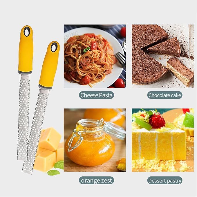 Stainless Steel Cheese Zester Grater with Handle，12 inch Lemon Zesteror for Zesting Citrus Fruits & Finely Grating Parmesan Cheese, Chocolate，Ginger, Garlic, Coconut, Nutmeg, Wasabi