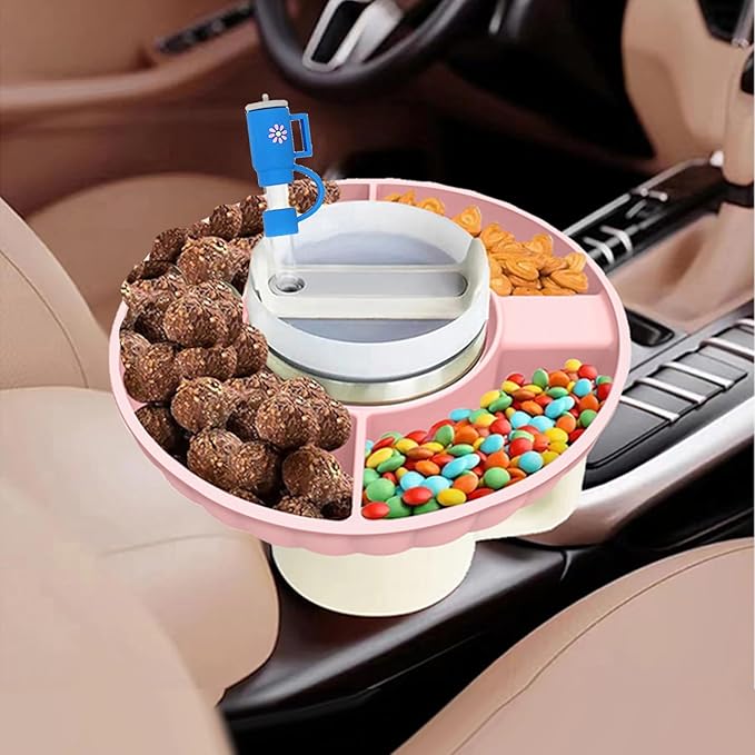 Snack Bowl for Stanley Cup, Silicone Snack Tray with Lid Compatible with Stanley Cup 30 oz, Reusable Snack Ring Suitable for Car Cup Holder, Home, Outdoor (1Pcs, Cream White)