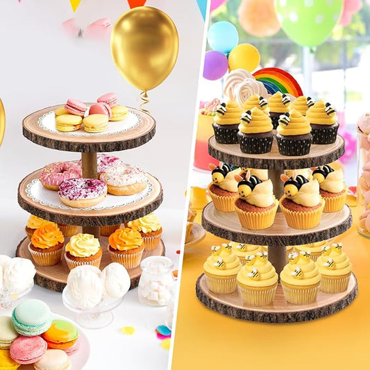 3 Tier Cupcake Stand Wood Dessert Stands CupcakeTier Stand Rustic Cupcake Display Holder Stand Farmhouse Cake Stand for Dessert Table Displays,Birthday,Theme Party, Graduation,Baby Shower Tea Party Decoration