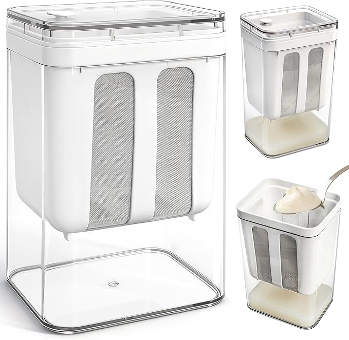 Yogurt Strainer, 1800Ml/1.9 Quarts Yogurt Separator Hung Curd Maker with Fine Mesh Bag & Lid, BPA Free Yogurt Maker for Whey Separation, Soybean Milk Fruit Juice Coffee Soup