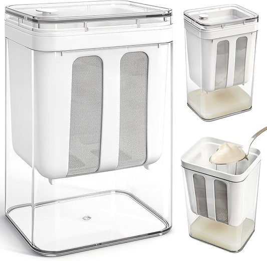 Yogurt Strainer, 1800Ml/1.9 Quarts Yogurt Separator Hung Curd Maker with Fine Mesh Bag & Lid, BPA Free Yogurt Maker for Whey Separation, Soybean Milk Fruit Juice Coffee Soup