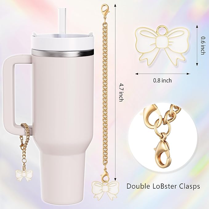 Compatible with Stanley Cup Accessories - 3Pcs 10mm Bow Straw Topper Compatible with Stanley Cup Straw Cover Cap, 2pcs White Bow Charms for Stanley 30&40 Oz Tumbler with Handle