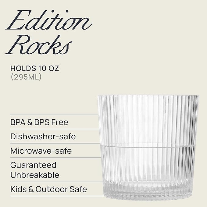 Drinique Unbreakable Edition Rocks 10 oz Tritan Renew Plastic Cocktail Glass Clear 4-Pack