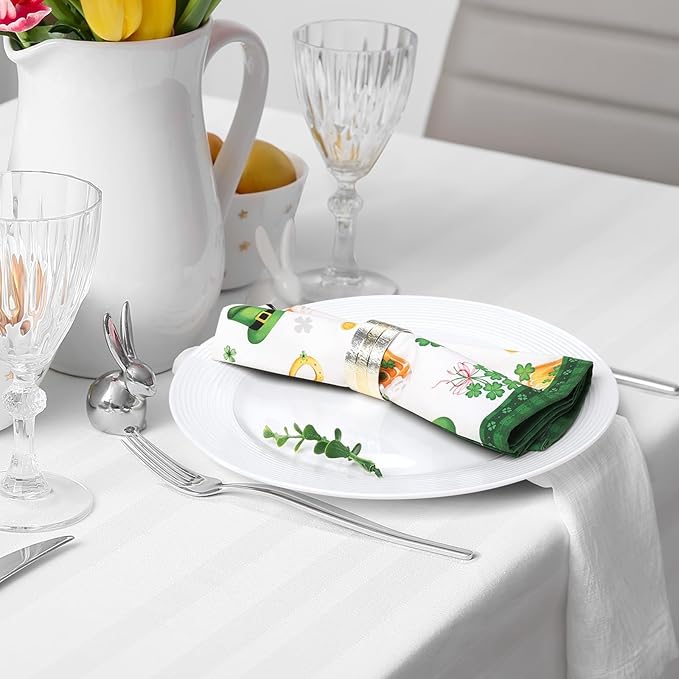 St. Patrick's Day Shamrock Napkins, 18×18 Inch Green Dinner Cloth Napkins Set of 4, Washable Cotton Soft Absorbent Square Napkins for Dining Kitchen Party Wedding Decoration
