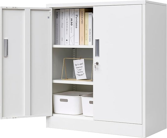 CJF Pantry Cabinet, Metal Storage Cabinets with Shelves and Doors, Steel Locking Cabinet for Kitchen Storage, Home Office, Garage, Utility Room and Basement, 36.2" H x 31.5" W x 15.7" D (White)