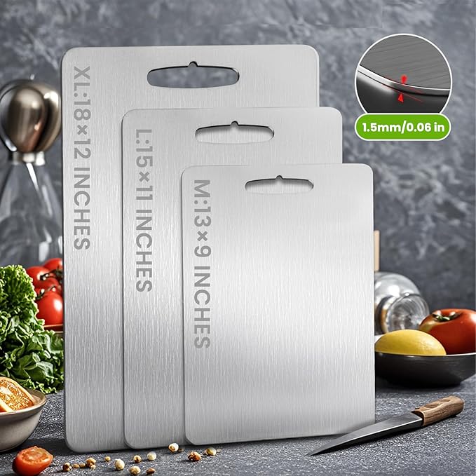 2 Pack, 100% Pure Titanium Cutting Board - Non-Slip Kitchen Chopping Board, Dishwasher Safe, Scratch Resistant, Easy to Clean, Durable & Hygienic for Meat, Vegetables, and Fruits（M+L)
