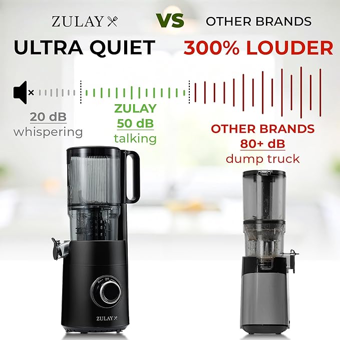 Zulay Kitchen Cold Press Juicer Machine with 5" Wide Feed Chute, Slow Masticating Juicer for Whole Fruits & Vegetables, Easy to Clean, Stainless Steel Blades, High Juice Yield - Black