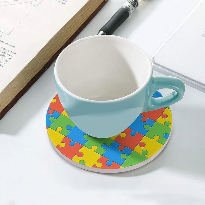 Round-6PCS Gamer Ceramic Coasters, Round Absorbent Drink Coasters, Kids Abstract Colorful Puzzle Toy Ceramic Table Coasters for Coffee, Beverage, Wine, Beer Coasters
