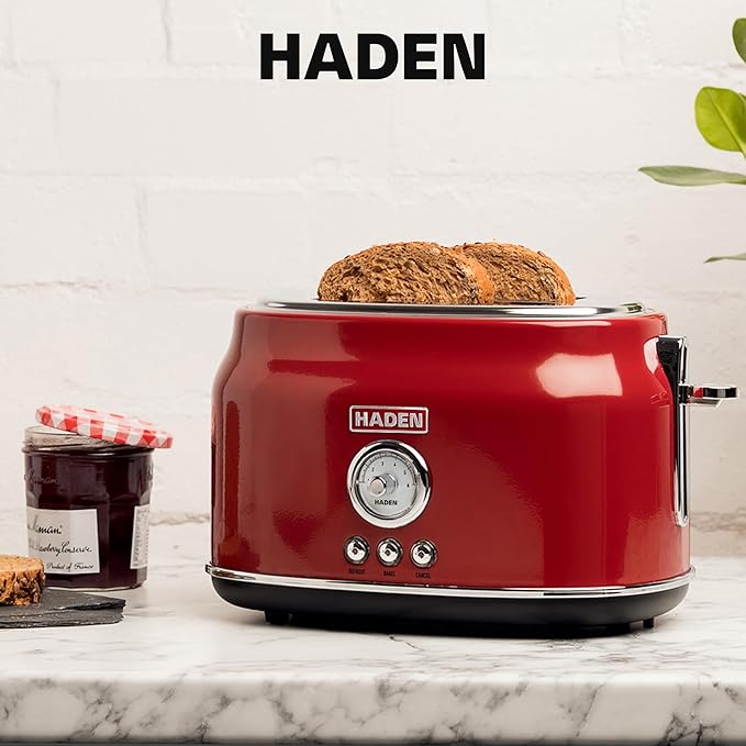 Haden Dorset 2 Slice Wide Slot Stainless Steel Toaster with Adjustable Browning Control & Non-Slip Feet, Rectory Red
