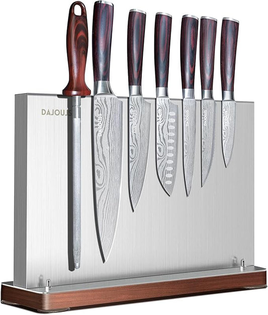 8-Pieces Kitchen Knife Set - High Carbon Stainless Steel Magnetic Knife Block Set with Sharpener Sharp Knives Set for Cooking with Ergonomic Handle