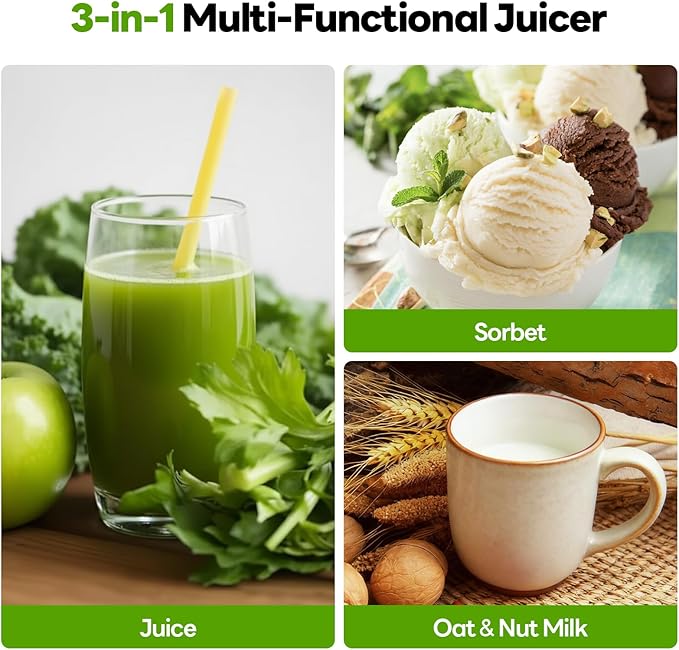 ECOSELF Cold Press Juicer with 3 Filters (For Juice/Sorbet/Nut Milk), Juicer Machines With 6.0" Wide Mouth Hopper, Self Feeding & Hands-Free Design, Upgraded Motor, Juicer for Family Gathering Party