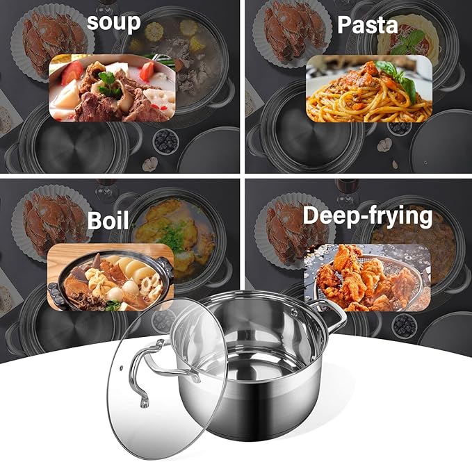 LEUGWAKN Stainless Steel Stock pot-10 Quart pot-Stockpots with Lid -Soup Pot-Induction Pot-Cookware-Cooking Pot-crock pot