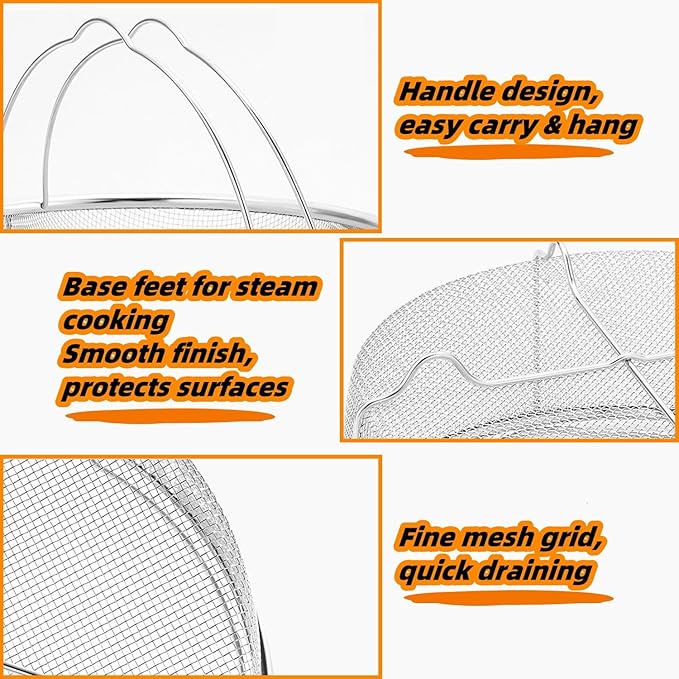 Stainless Steel Steamer Basket for Instant Pot Accessories 6&8quart, Heavy-Duty Pressure Cooker with Silicone Handle Vegetable Steamer Insert, Egg Basket, Pasta Strainer,Silver