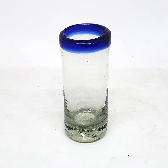 Cobalt Blue Rim 2 oz Tequila Shot Glasses (set of 6), Recycled Glass, Lead-free, Toxin-Free (Shot)