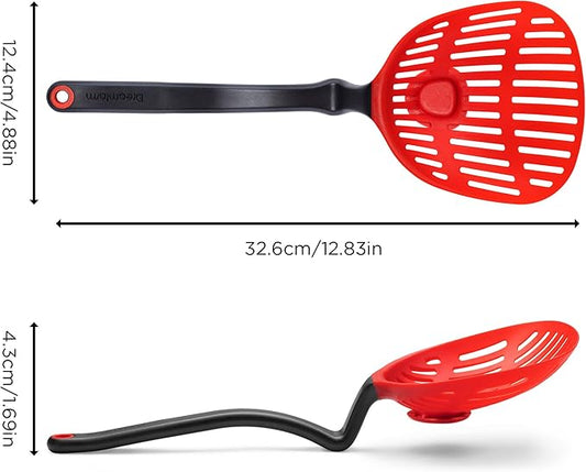 Dreamfarm Big Lestrain 2-in-1 Drip-Catching Sit-Up Slotted Cooking Spoon Scoop & Strainer - 13" Red