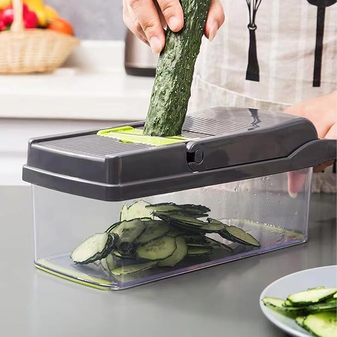 HHTAOR 16-in-1 Adjustable Mandoline Food Slicer, Mandoline Slicer for Kitchen, Veggie Chopper, Vegetable Cutter & Spiralizer for Onion Salad, Home Essential Gadget & Kitchen (Grey)