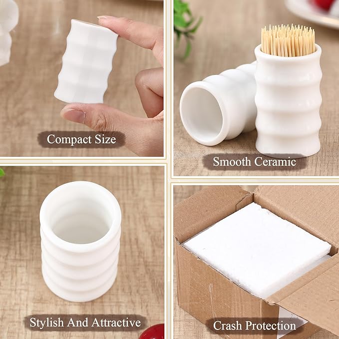 Mimorou 4 Pcs White Ceramic Toothpick Holder Simple Ceramic Toothpick Dispenser Container for Home Charcuterie, Easy to Clean (Bamboo Shape)