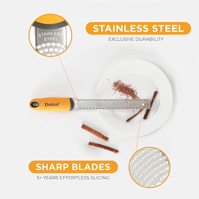 Deiss PRO Citrus Zester & Cheese Grater and Deiss PRO Kitchen Grill Spatula Stainless Steel Heavy Duty Slotted Turner