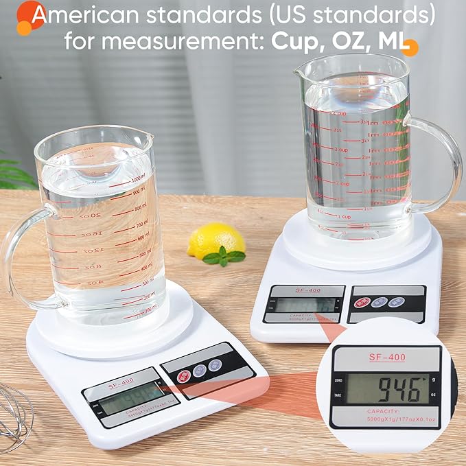 4 Cup Glass Measuring Cup with Handle, 77L High Borosilicate Glass Measuring Cup with V-Shaped and Three Scales (Cup, OZ, ML), Glass Liquid Beaker with Silicone Base, Double-Sided Measure Scales