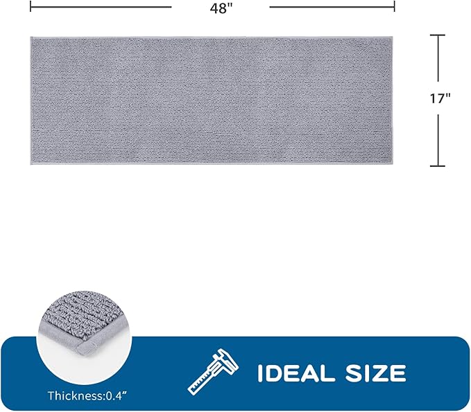 PURRUGS Machine Washable Kitchen Rug 17" x 48", Non-Slip/Skid Kitchen Runner Rugs & Floor Mats, Super Absorbent Soft Area Rugs for Sink, Kitchen & Laundry, Rolled Packaging, Grey