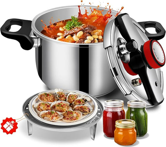 Stainless Steel Pressure Cooker 12 quart Commercial Stove Top Pressure Cooker for canning, Compatible with Gas & Induction, Fast Cooking for large 12+ quart, stainless steel