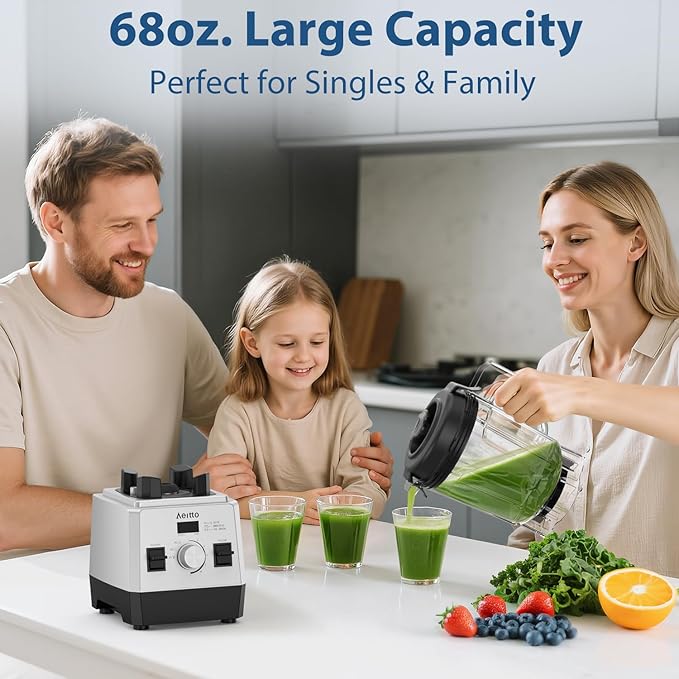 Aeitto Blenders for Kitchen 1800W Max Power Smoothie Blender with 68Oz. Jar, 3 Preset Programs & 7 Speeds, Professional Countertop Blender for Smoothies, Ice Crush, Frozen Drinks, Silver
