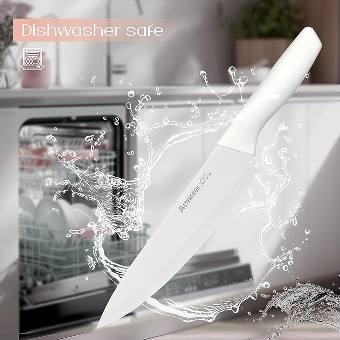 Astercook Knife Set for Kitchen 15 Piece with Block and Sharpener Kitchen Knives with Ceramic Coating Sharp Blade Dishwasher Safe Deba Knives with Anti-slip Ergonomic Handle, Elegant White