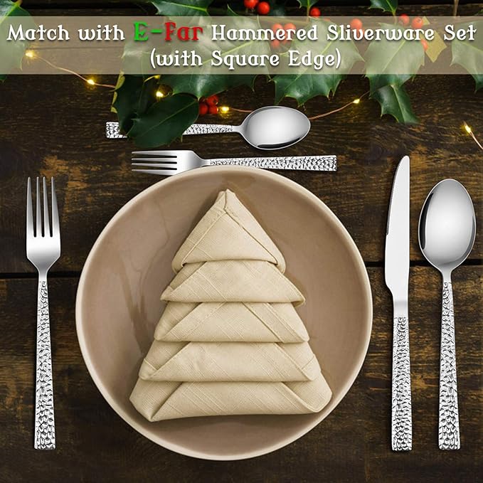 E-far 12-Piece Hammered Dinner Forks Set, 7.9 Inch Stainless Steel Forks for Home, Kitchen or Restaurant, Non-toxic & Mirror Polished, Squared Edge & Dishwasher Safe
