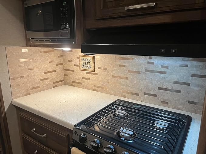 Yipscazo 20 Sheets Peel and Stick Stone Metal Backsplash, PVC Wall Tiles Stick on Tiles for Backsplash Kitchen, Bathroom, Fireplace (6'' X 12'', Beige Stone)