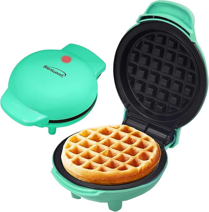 Brentwood 5” Non-Stick Mini Maker for Waffles, Keto Chaffles, Hash Browns, and More (Blue)