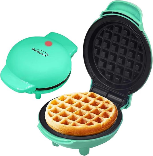Brentwood 5” Non-Stick Mini Maker for Waffles, Keto Chaffles, Hash Browns, and More (Blue)