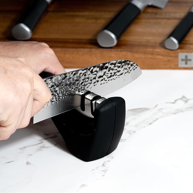 Swiss Diamond Santoku & Paring Knife, German Steel With ABS Handle, Half Tang Handle, Hammered Blade Chef Knives Professional Grade, 55+2 Rockwell Hardness, 7 & 4.5 Inch