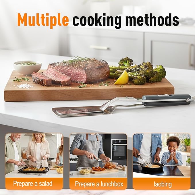 2026 New Stainless Steel Grill Clamp, Upgrade 13.3 Inch Anti-Scald Extended Handle Spatula Tong, Multi-Functional Stainless Steel Barbecue Clamp Food for Flipping Steak Fish Bread BBQ Frying (3pcs)