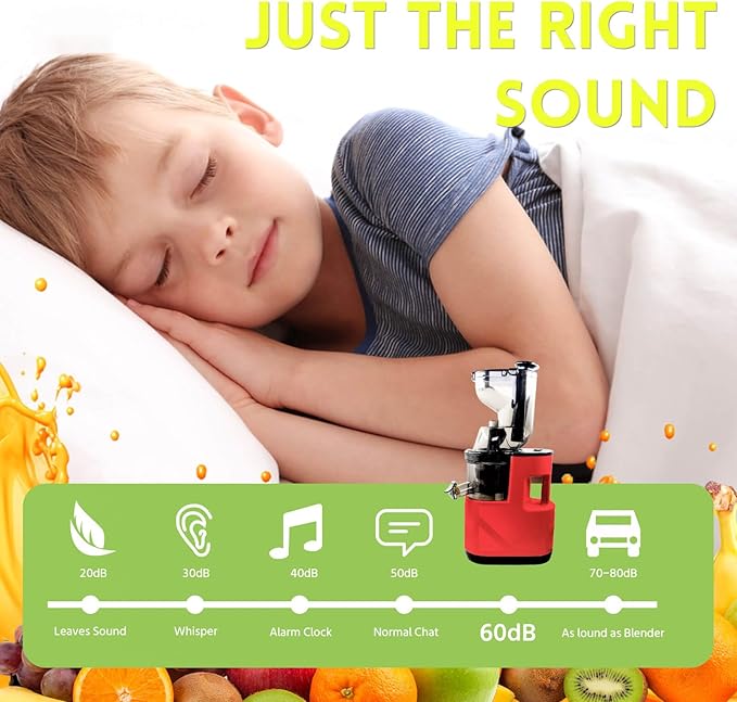 Cold Press Juicer Machines Slow Masticating High yield Pulp separation Can make fruit ice cream Multi-Functional for Home Commercial Use Wide Feed Chute (red)