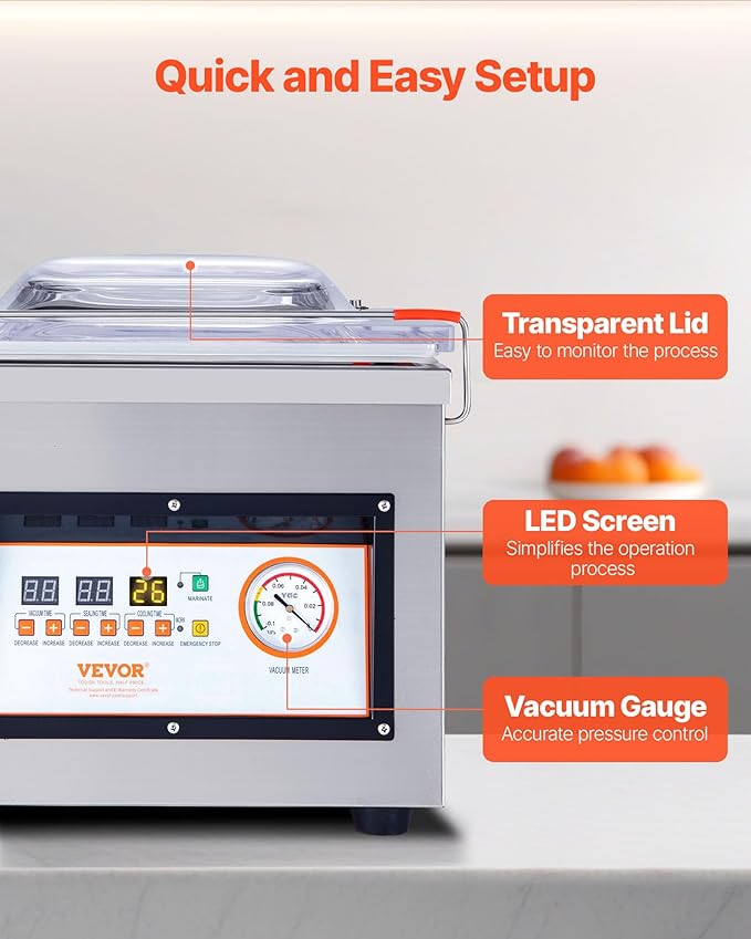 VEVOR Chamber Vacuum Sealer, 320W Sealing Power, Vacuum Packing Machine for Wet Foods, Meats, Marinades and More, Compact Size with 12.6 in Sealing Length, Applied in Home Kitchen and Commercial Use