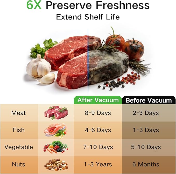 Vacuum Sealer for Food, Premium Stainless Steel Cordless Vacuum Sealer Machine with 10 Reusable Vacuum Bags, Compact Handheld Food Preservation System for Kitchen, Long-Lasting Freshness