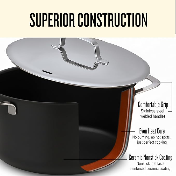 Alva Maestro 9-Piece Ceramic Cookware Set – Nonstick & No PTFE, PFOA, PFAS for Safe, Healthy Cooking – Oven & Induction Safe for Fast Even Heat, Effortless Cleanup, Durable Designed to Last