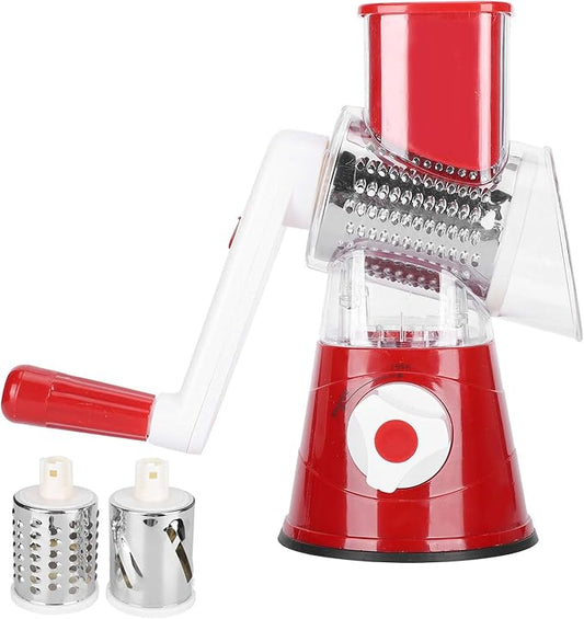 3-In-1 Rotary Cheese Grater Shredder Mandoline Slicer Vegetable Chopper with 3 Interchanging Stainless Steel Drums Blades(Red)