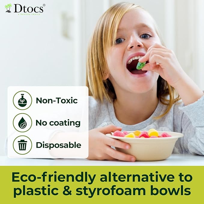 Dtocs Bamboo Fiber Disposable Bowls – 12 Oz, 200 Pk | Eco Friendly Biodegradable Small Bowl | Microwavable Bagasse Bowl Like Soup, Cake, Dip, Salad | Biodegradable Dinnerware Alt to Paper, Plastic