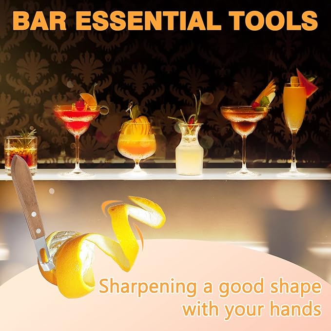 Cocktail Channel Knife with Walnut Wood Handle - Stainless Steel Bar Tool for Garnish, Citrus Zesting, and Peeling