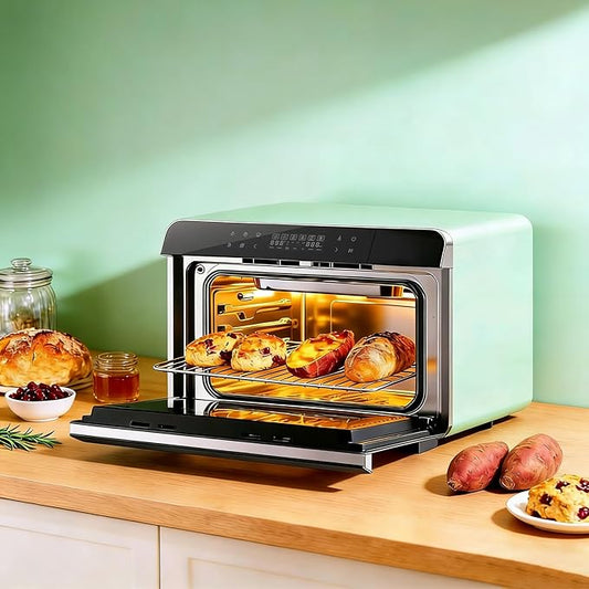 ROBAM Countertop Combi Steam Oven, 20-in-1 Multifunction Air Fryer, Convection Steam Roast & Bake, Multi-Stage Cooking, Self-Clean, Heat-Resistant, 7 Modes, 30 Built-In Recipes CT763 (Green)