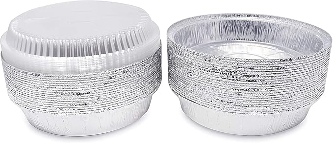 Mr Miracle Pack of 40 Disposable Aluminum Foil Pans with Clear Lids –8 Inch Circular Aluminum Pans, Ideal for Baking, Storing, Heating, Serving - Round Foil Pans with Lids